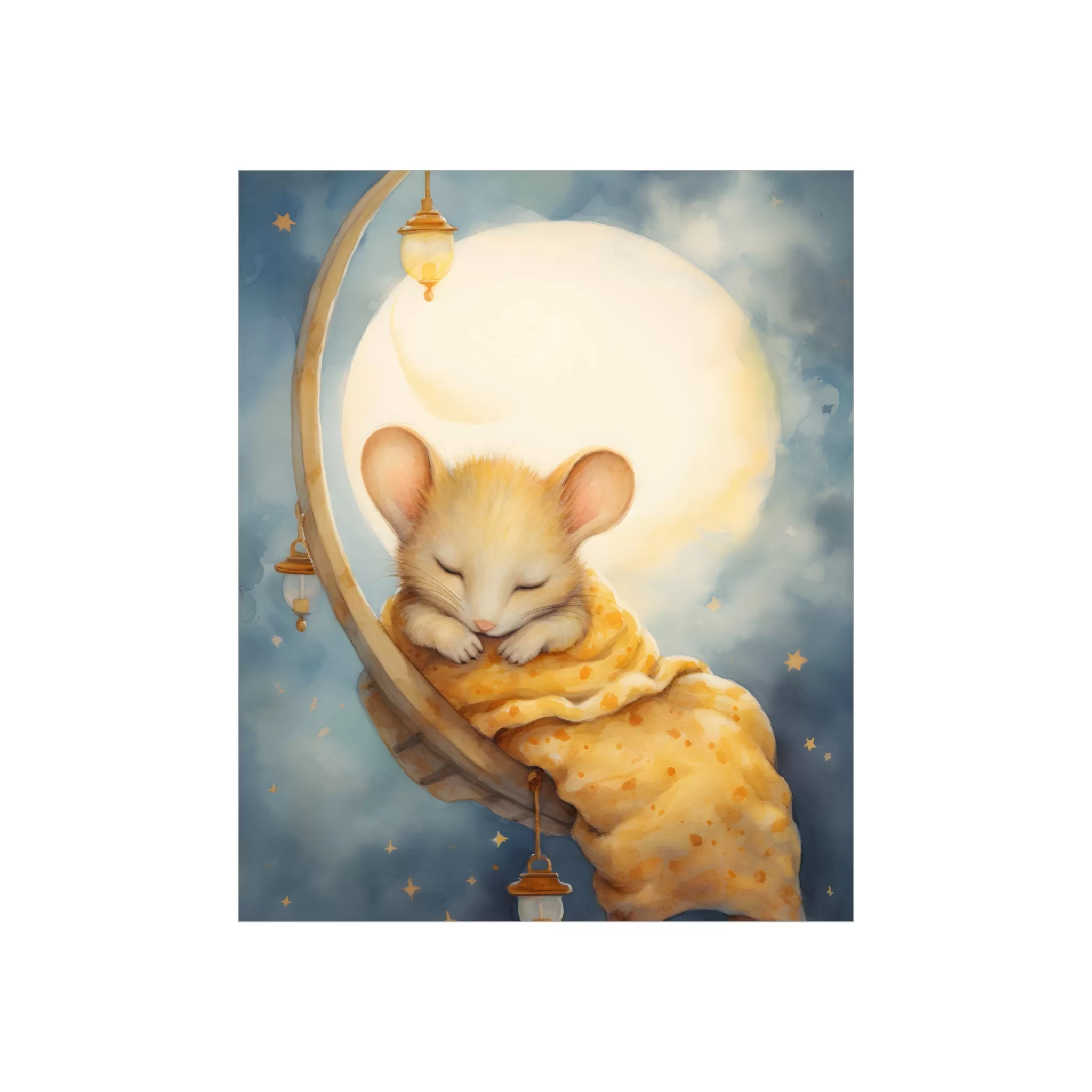 Sleeping Mouse, Baby Room Wall Art, Girl Nursery Decor, Kids room decor, cloud, moon, sleeping animals, Nursery Art,  Nursery Wall Art,