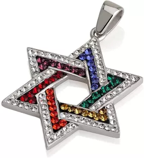 Star of David Pendant With Colors Gemstone Sterling Silver 925