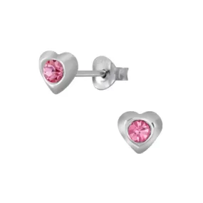 Sterling Silver Heart with Pink CZ  Baby Children Earrings