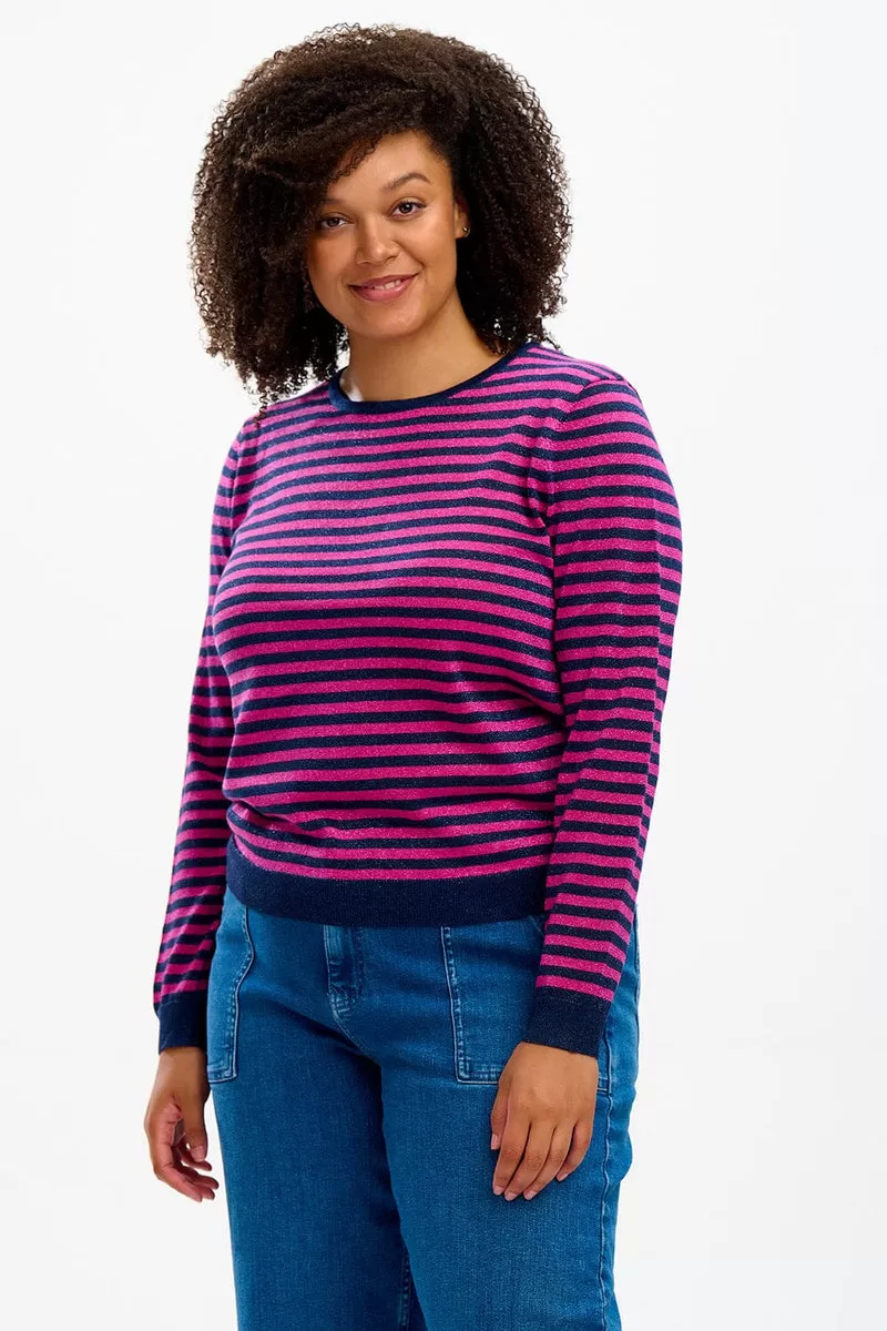 Sugarhill - Rowena Jumper - Navy Pink Sparkle Stripe