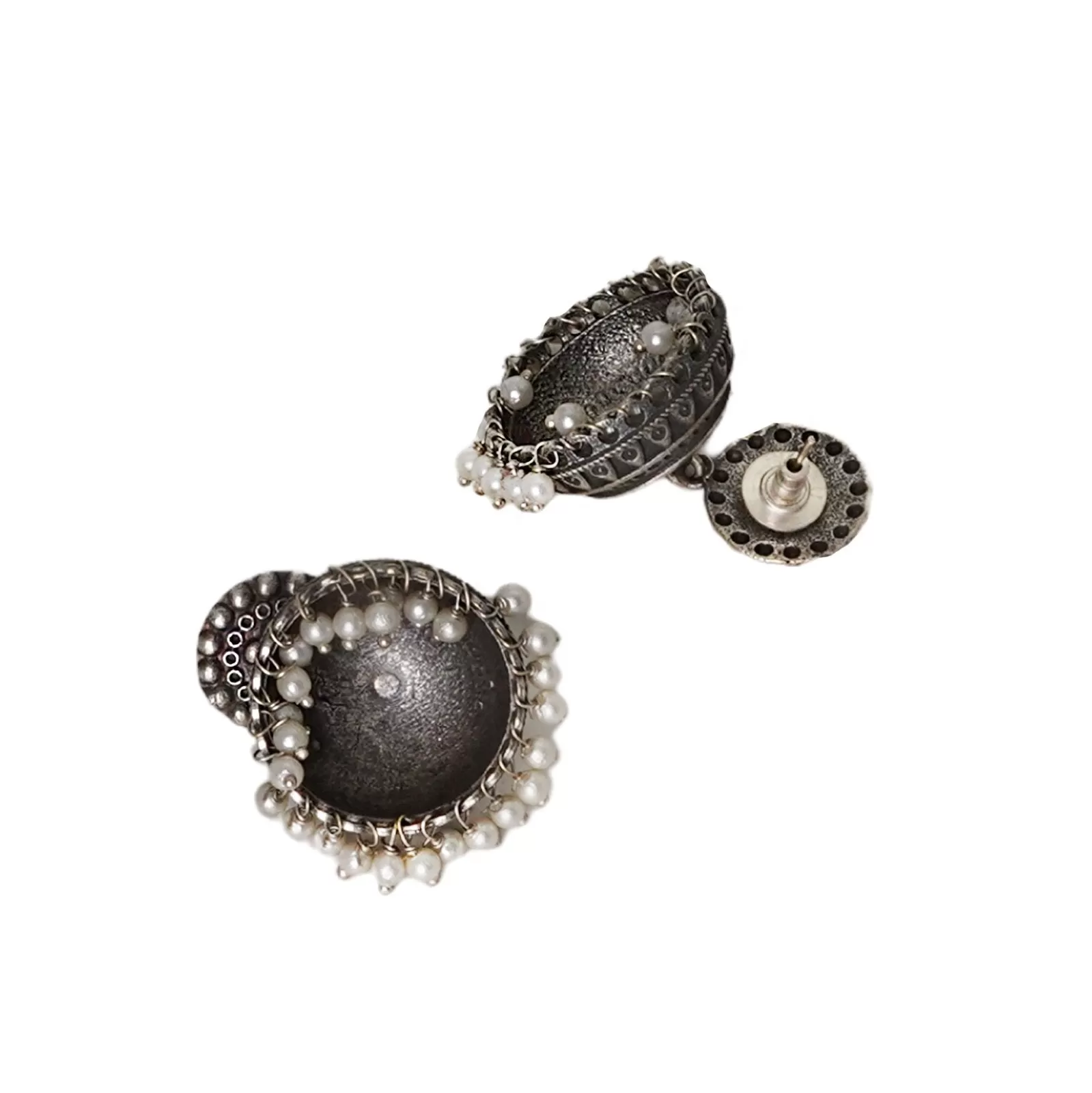 Teejh Zarna Silver Oxidised Jhumki Earrings