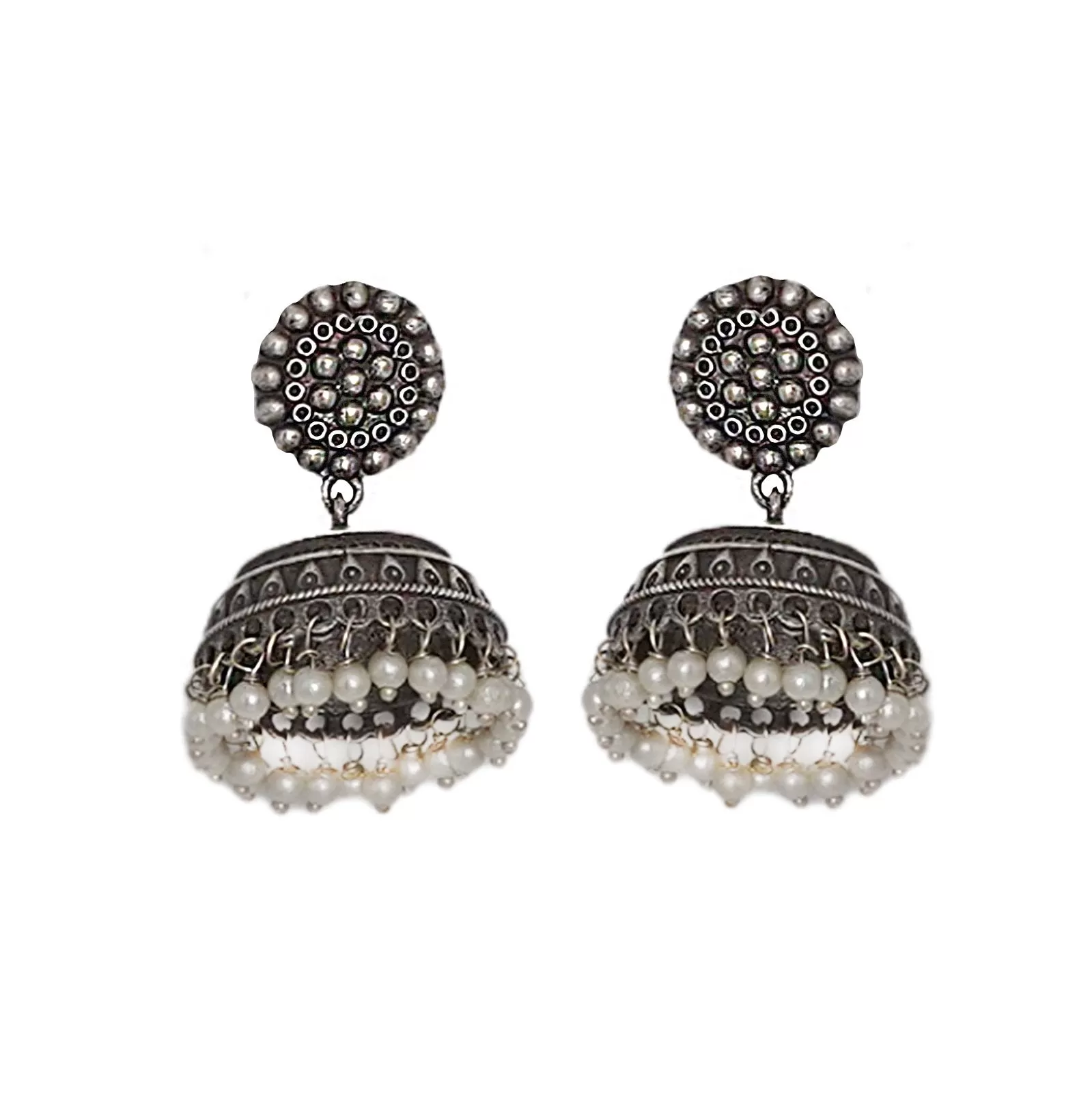 Teejh Zarna Silver Oxidised Jhumki Earrings