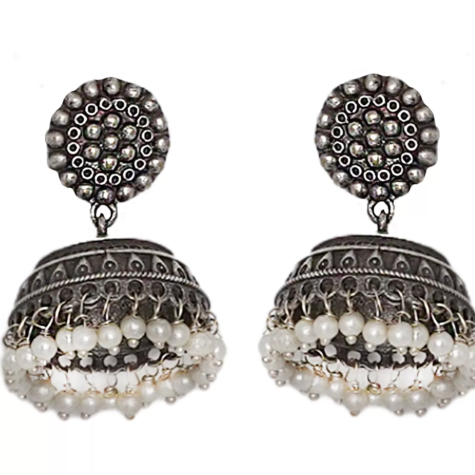 Teejh Zarna Silver Oxidised Jhumki Earrings