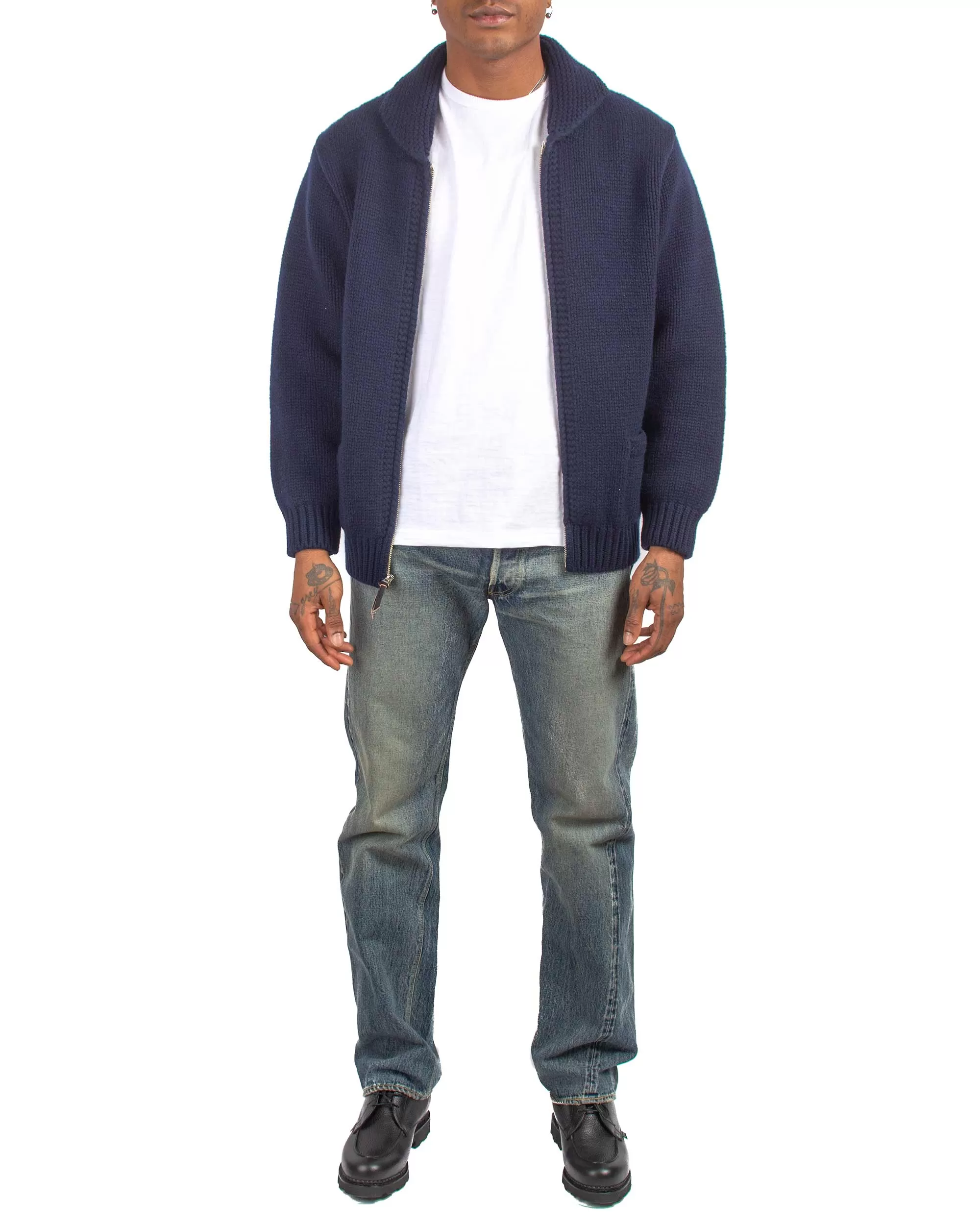 The Real McCoy's MC21113 Heavy Wool Cashmere Sweater Navy