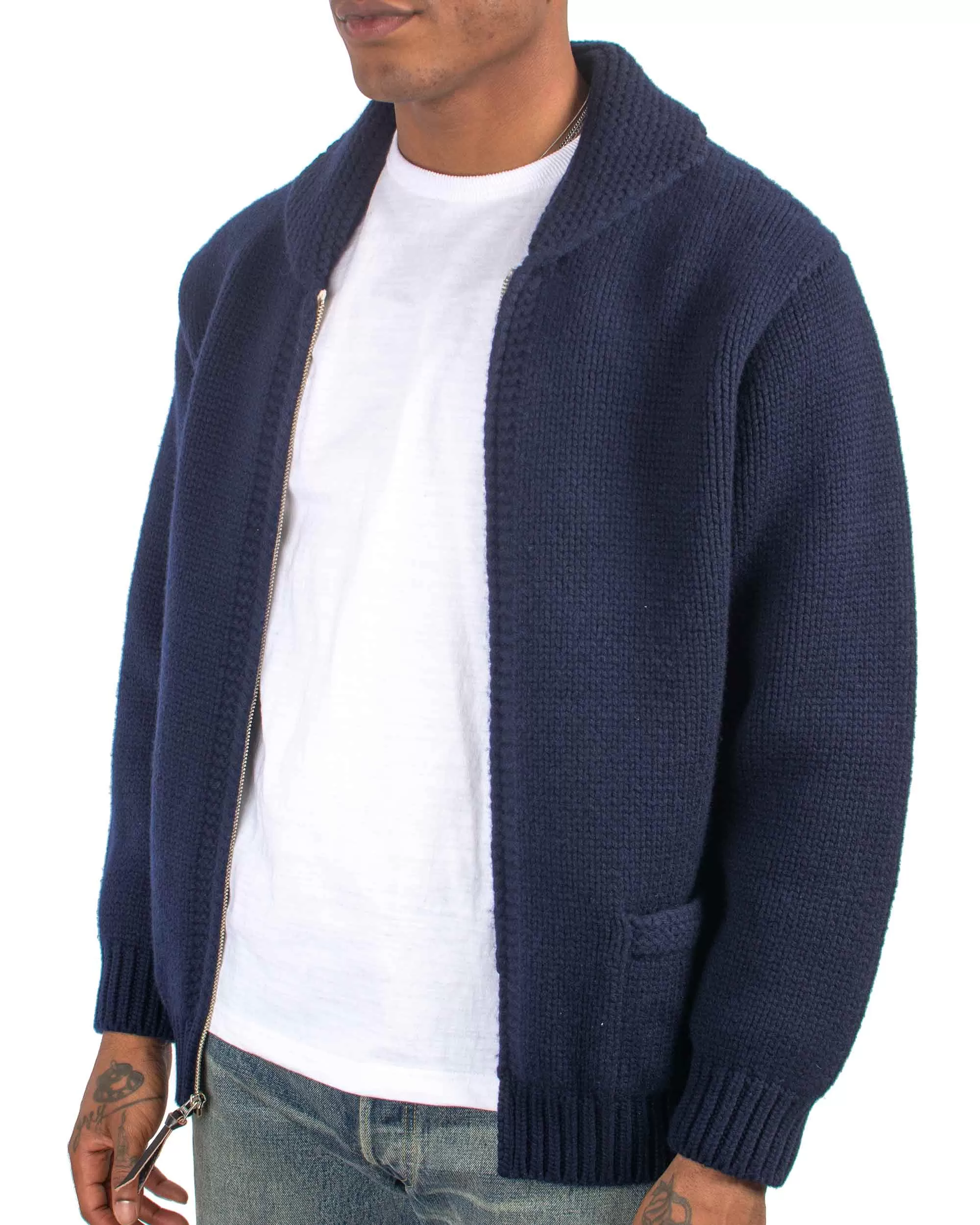 The Real McCoy's MC21113 Heavy Wool Cashmere Sweater Navy