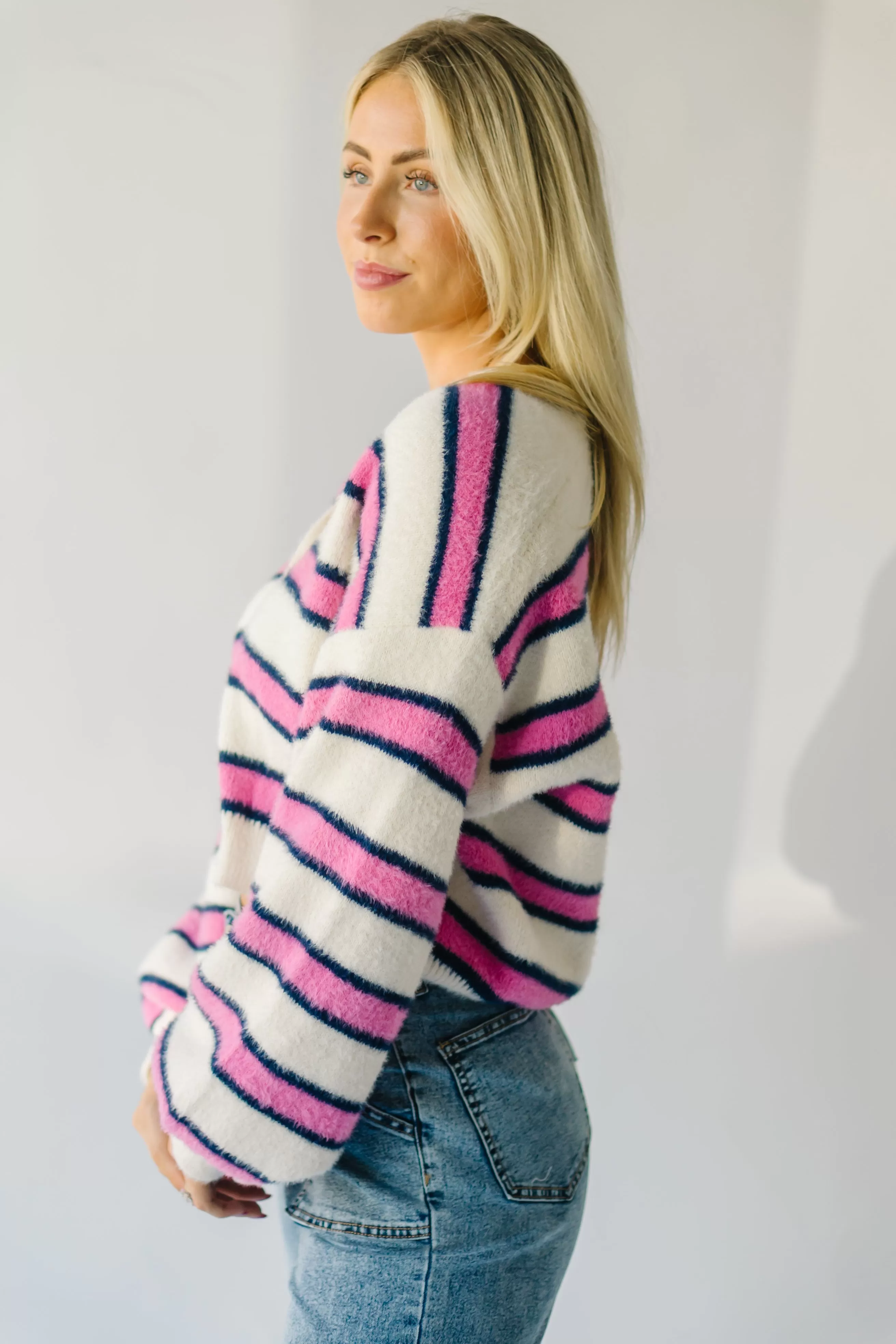 The Willmar Mohair Cardigan in Ivory   Pink Multi