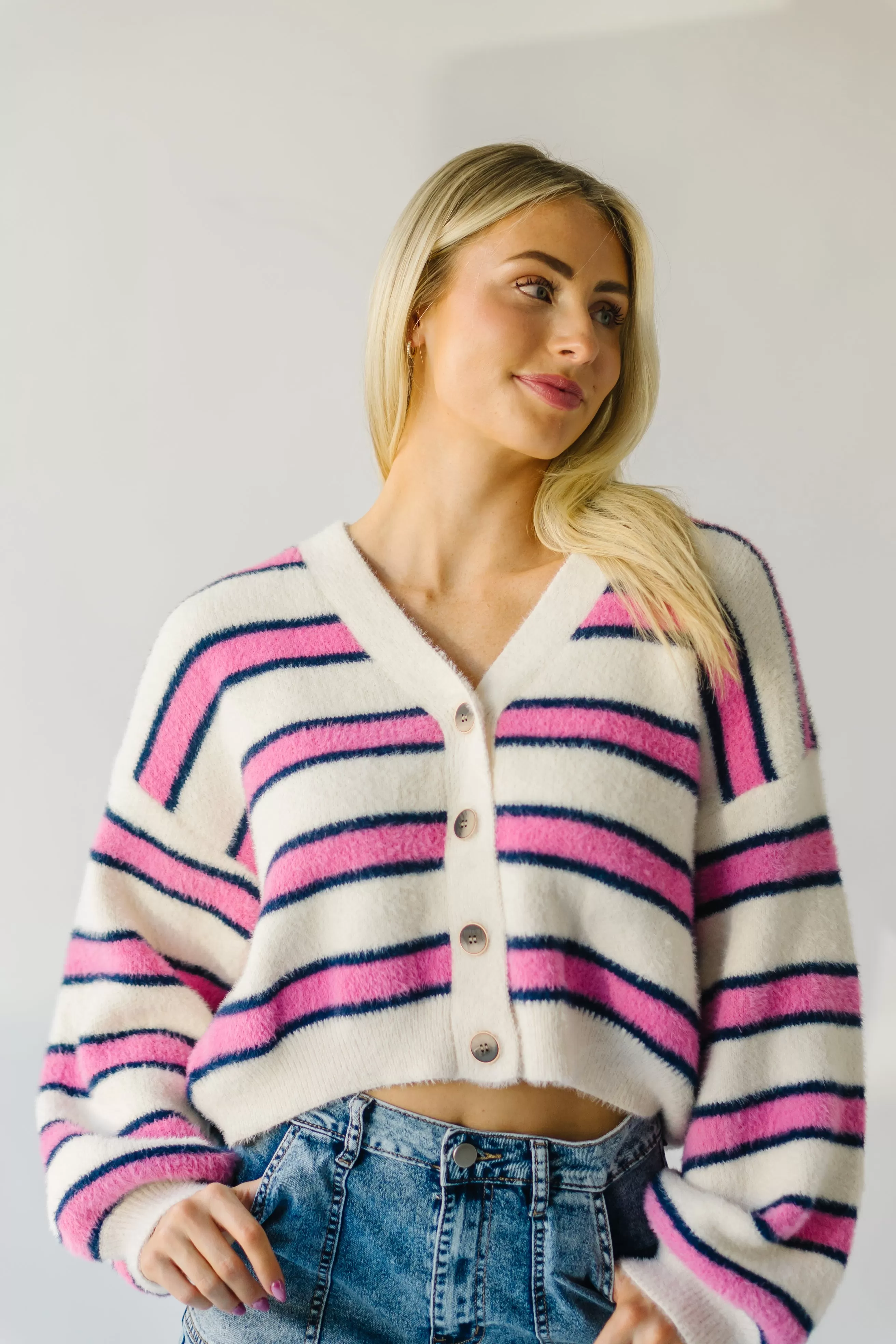 The Willmar Mohair Cardigan in Ivory   Pink Multi