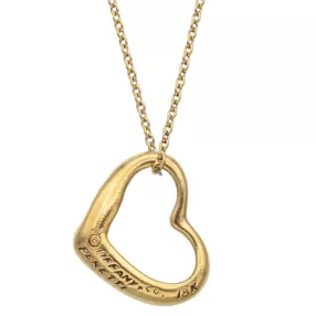 Tiffany & Co. Elsa Peretti 18K Yellow Gold Open Heart Pendant Necklace 16 Inches