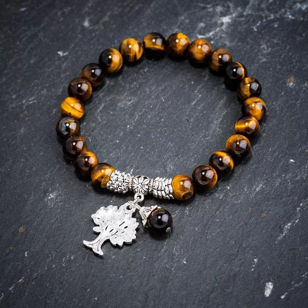 Tiger Eye Gemstone Bracelet with Tree of Life Charm