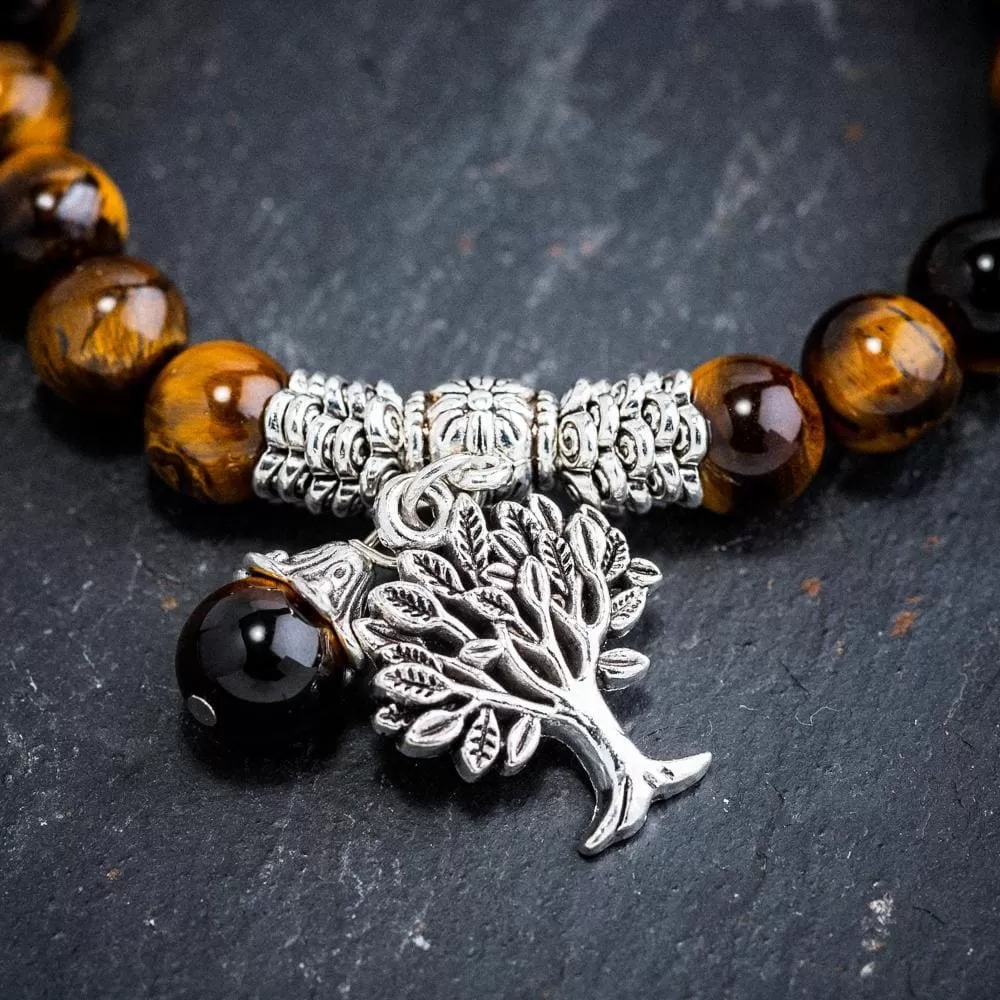 Tiger Eye Gemstone Bracelet with Tree of Life Charm