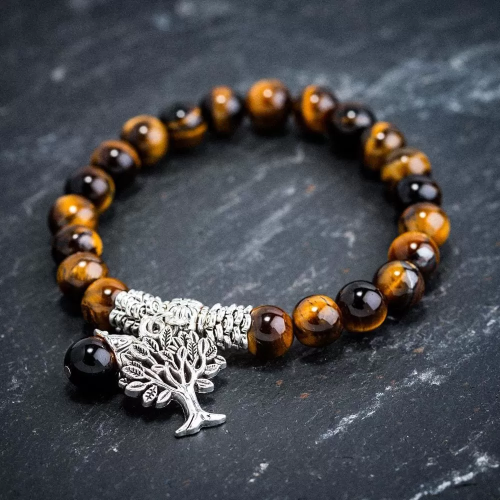 Tiger Eye Gemstone Bracelet with Tree of Life Charm