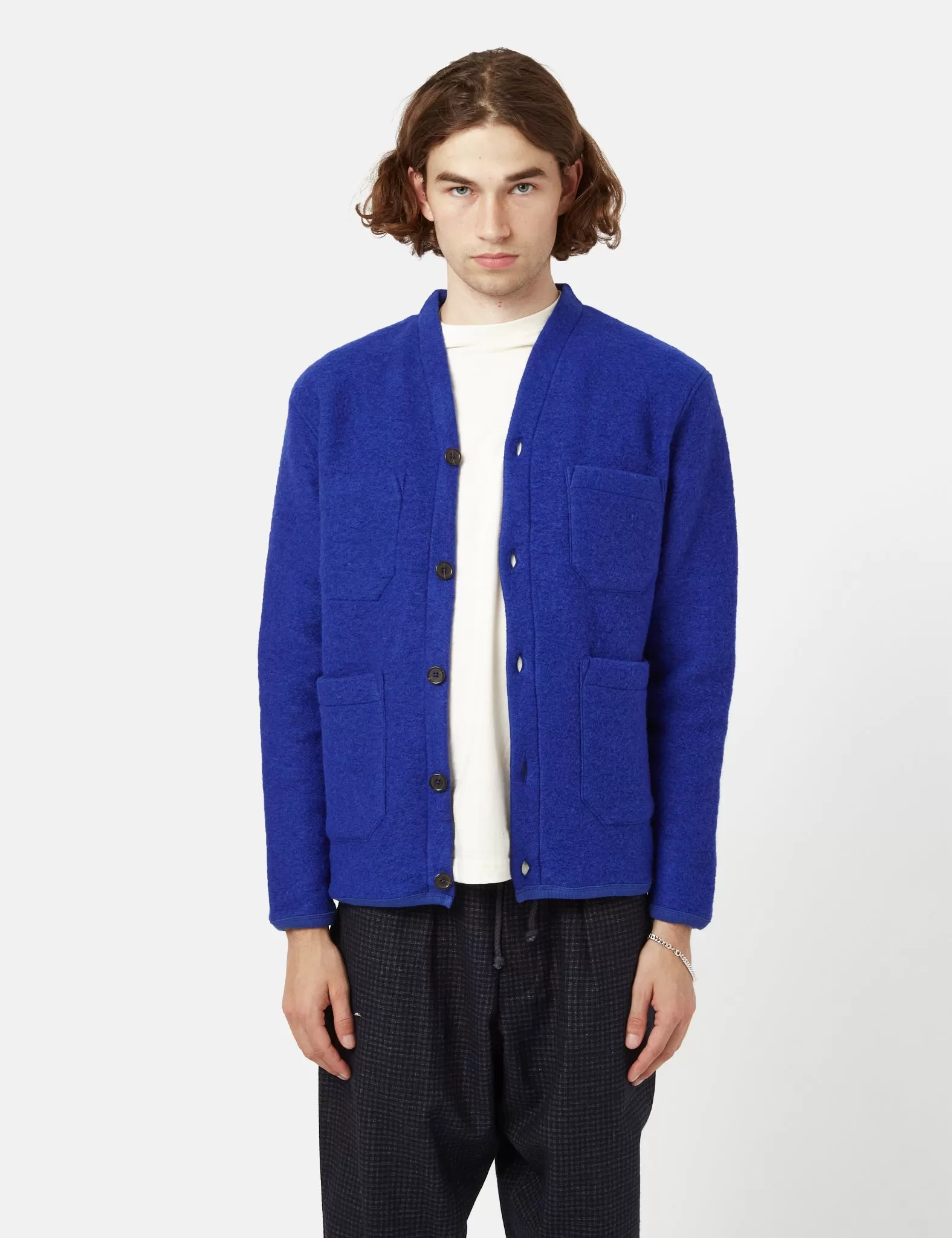 Universal Works Cardigan (Wool Fleece) - Blue