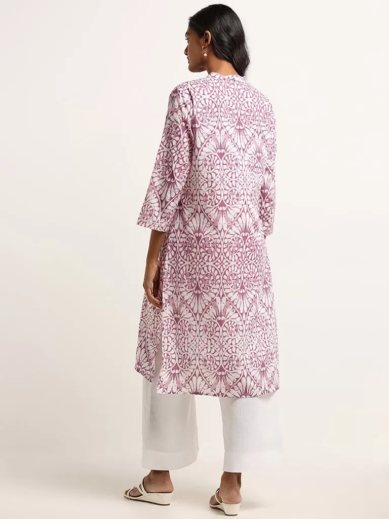 Utsa Lilac Straight-Fit Printed Cotton Kurta