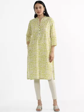 Utsa Lime Ikat Print Cotton Straight Kurta