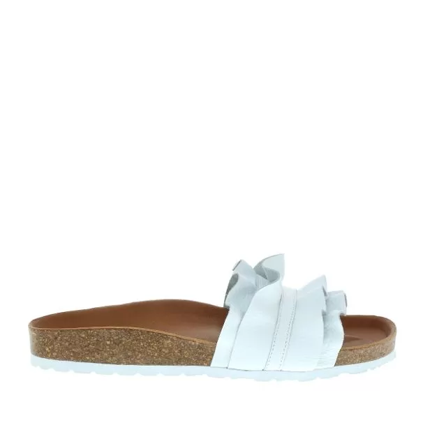 Verbenas Rocio White Leather Ruffle Slide