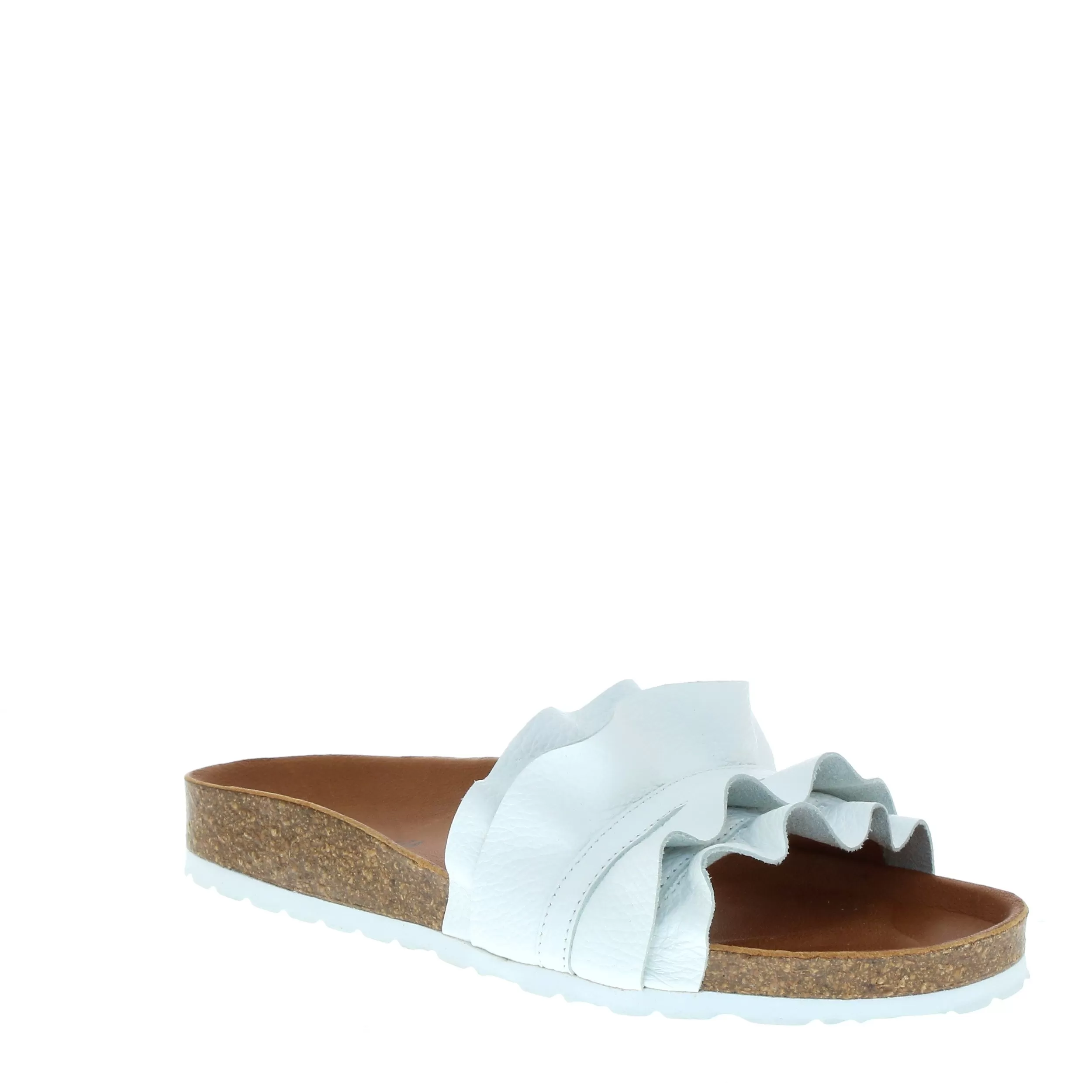 Verbenas Rocio White Leather Ruffle Slide