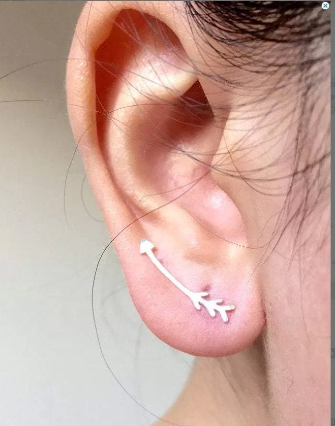 Wholesale Matte Pink Rose Gold Vermeil Arrow Earring Climber Ear Cuff- Gold Arrow Earrings, Pink Arrow Earring Crawler, Curved Arrow Earring, 281