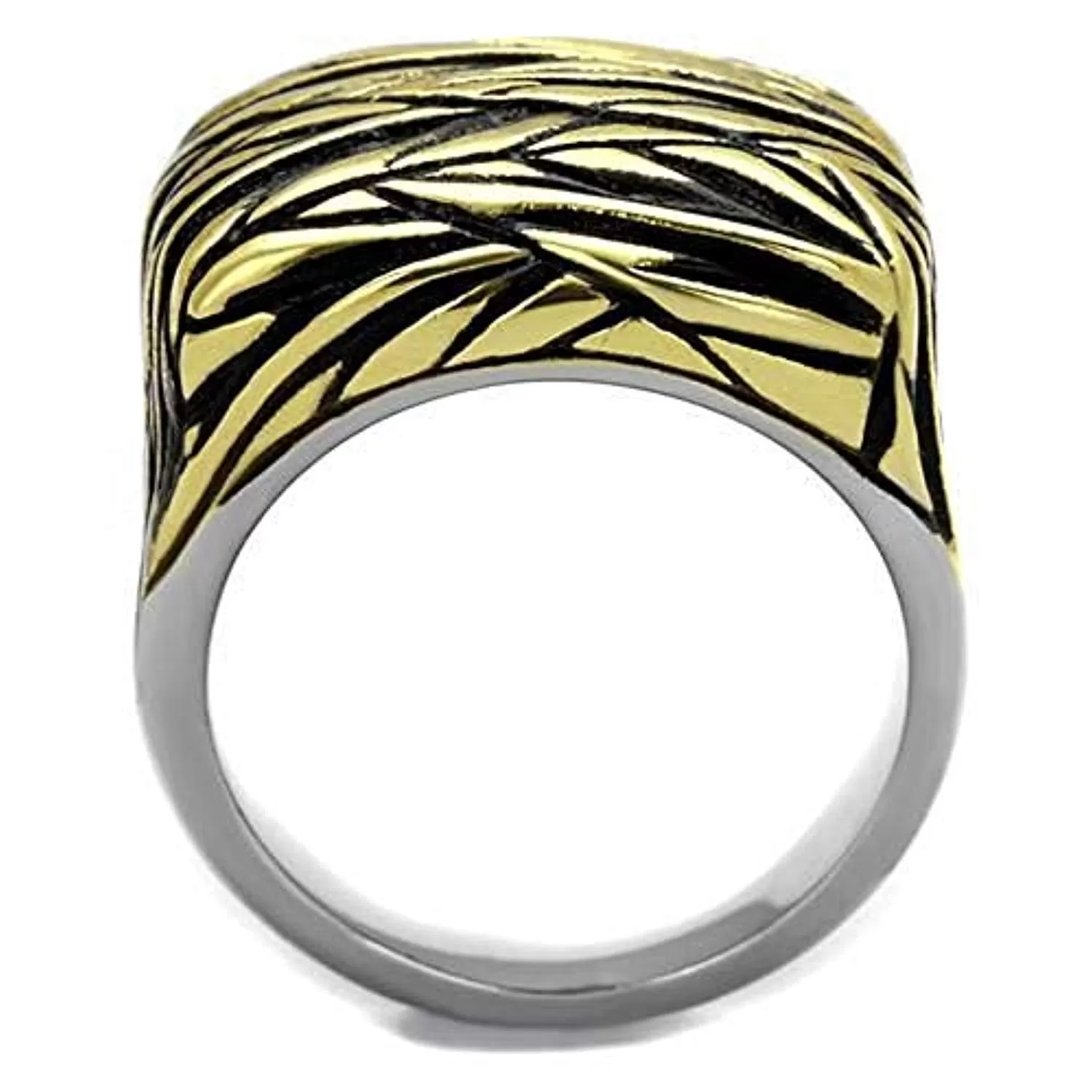 WildKlass Stainless Steel Ring Two-Tone IP Gold Men Epoxy Jet