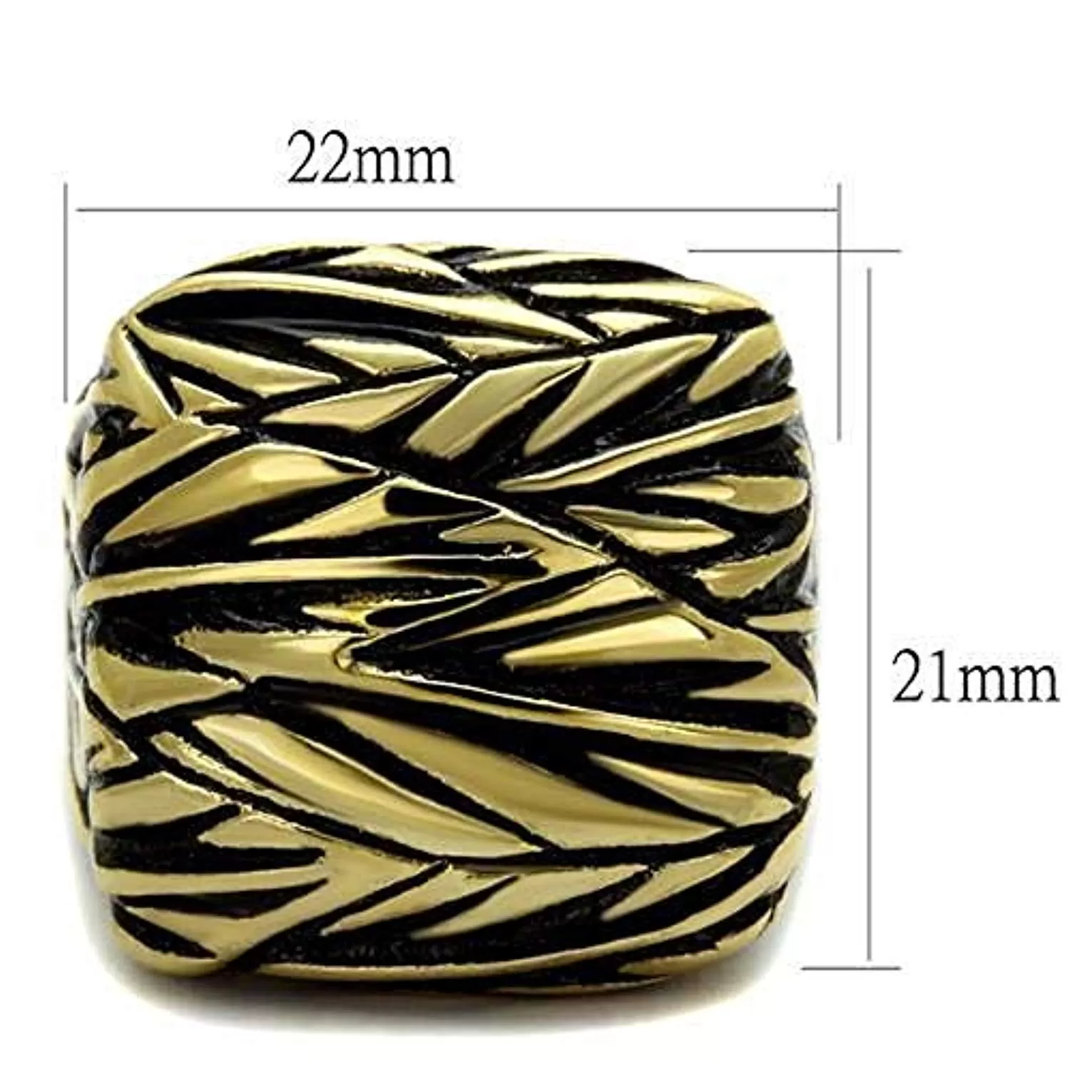 WildKlass Stainless Steel Ring Two-Tone IP Gold Men Epoxy Jet