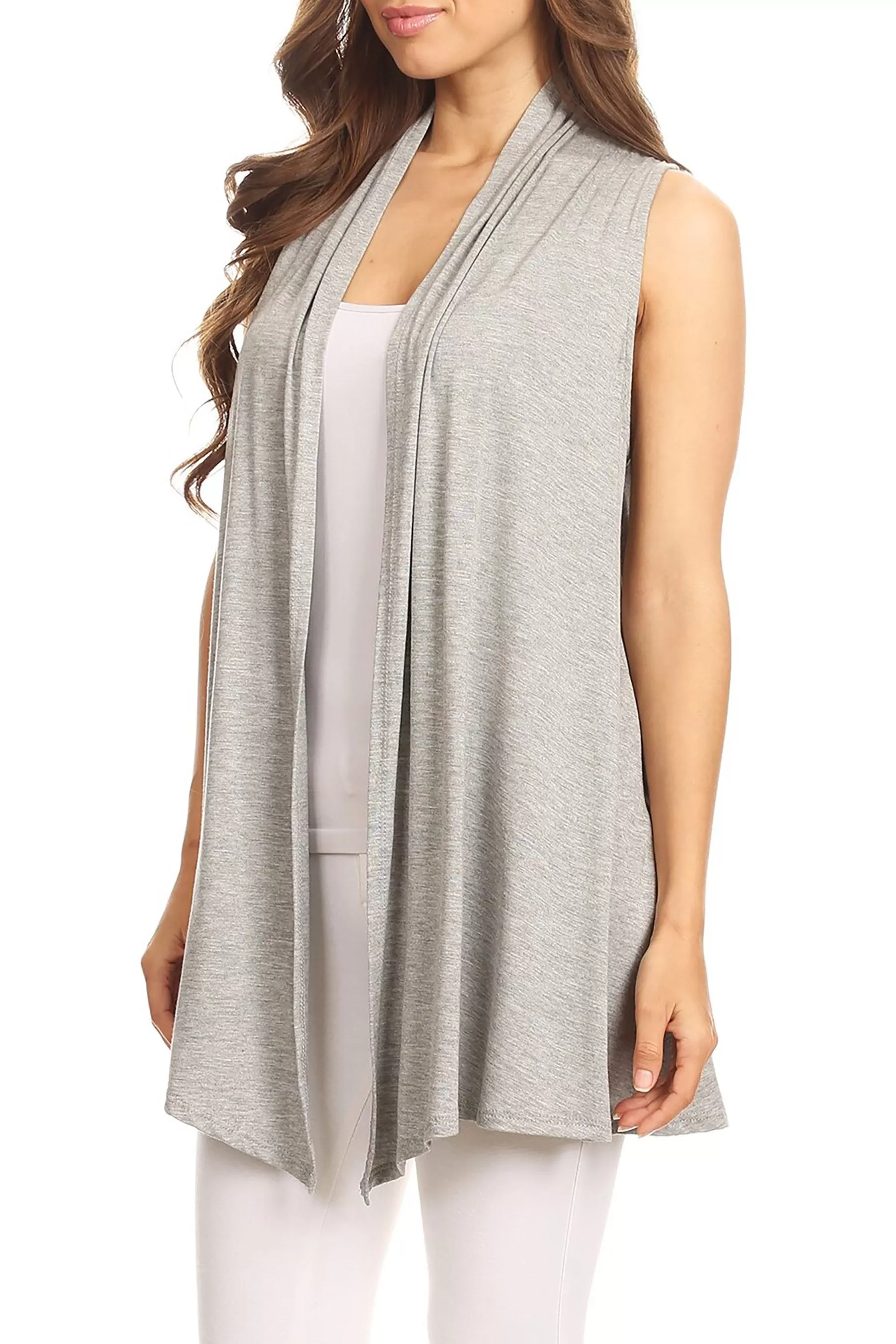 Women's Casual Open Draped Front Solid Cardigan Vest