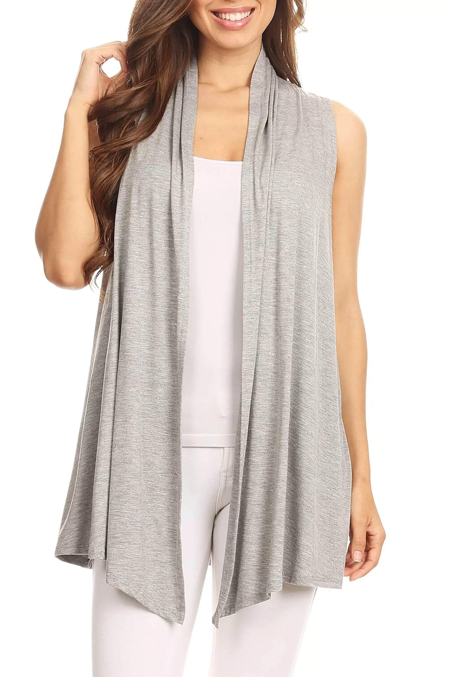 Women's Casual Open Draped Front Solid Cardigan Vest