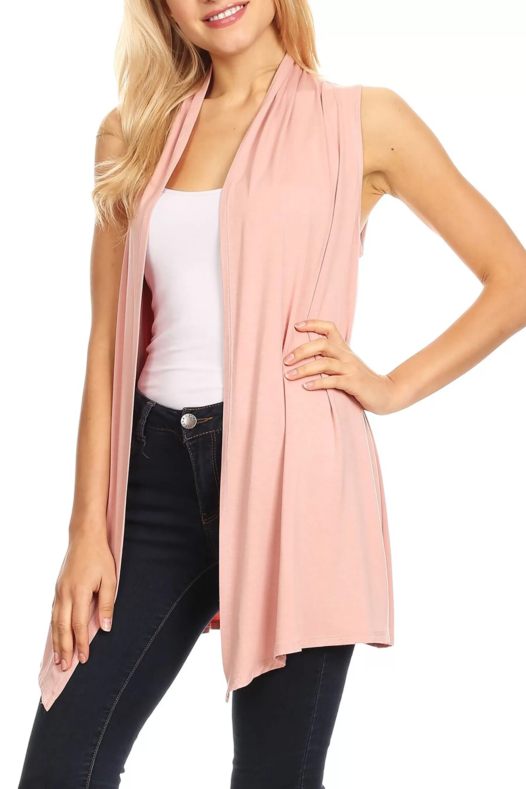 Women's Casual Open Draped Front Solid Cardigan Vest