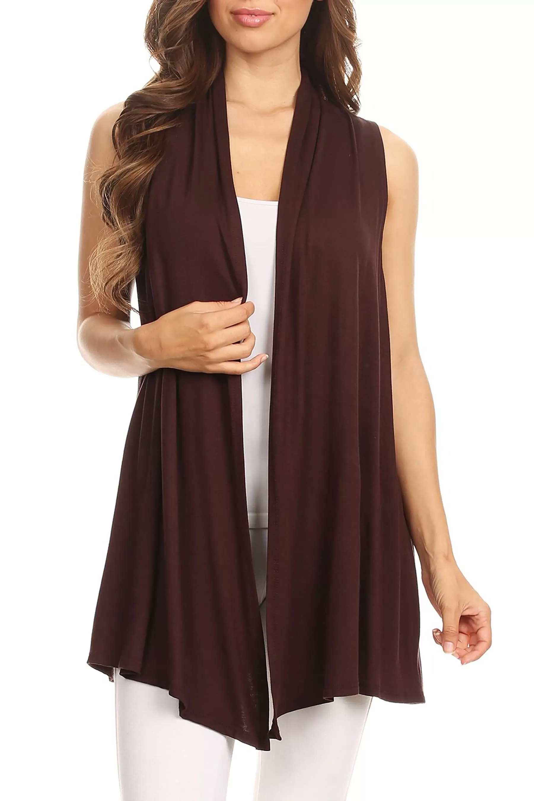 Women's Casual Open Draped Front Solid Cardigan Vest