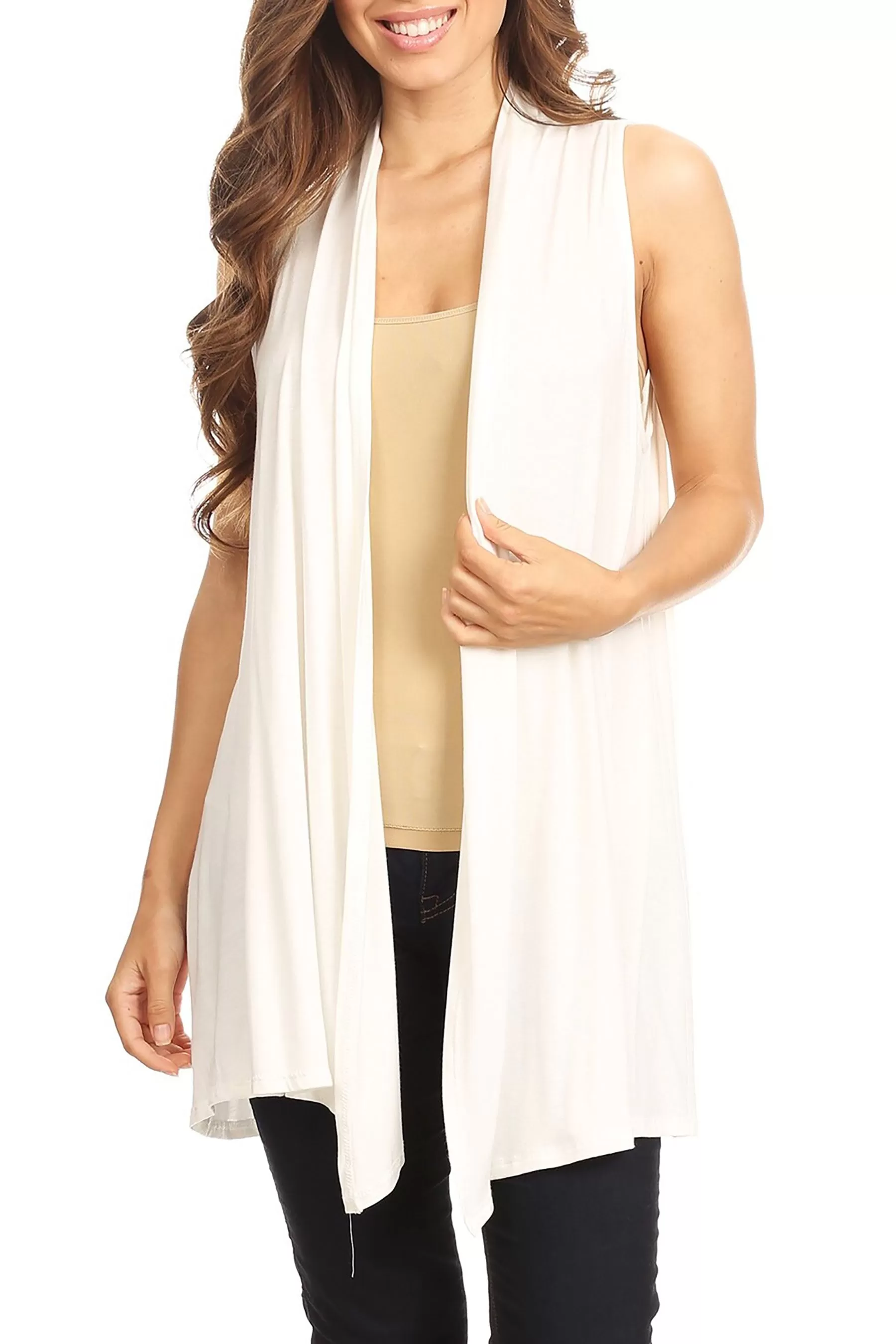 Women's Casual Open Draped Front Solid Cardigan Vest