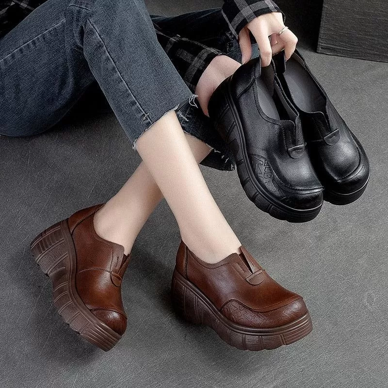 Women's Casual Shoes LZ349: Soft Leather Platform Pumps