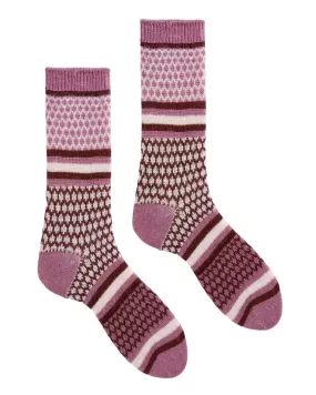 Women's Honeycomb Wool Cashmere Crew Socks (Rosewood)