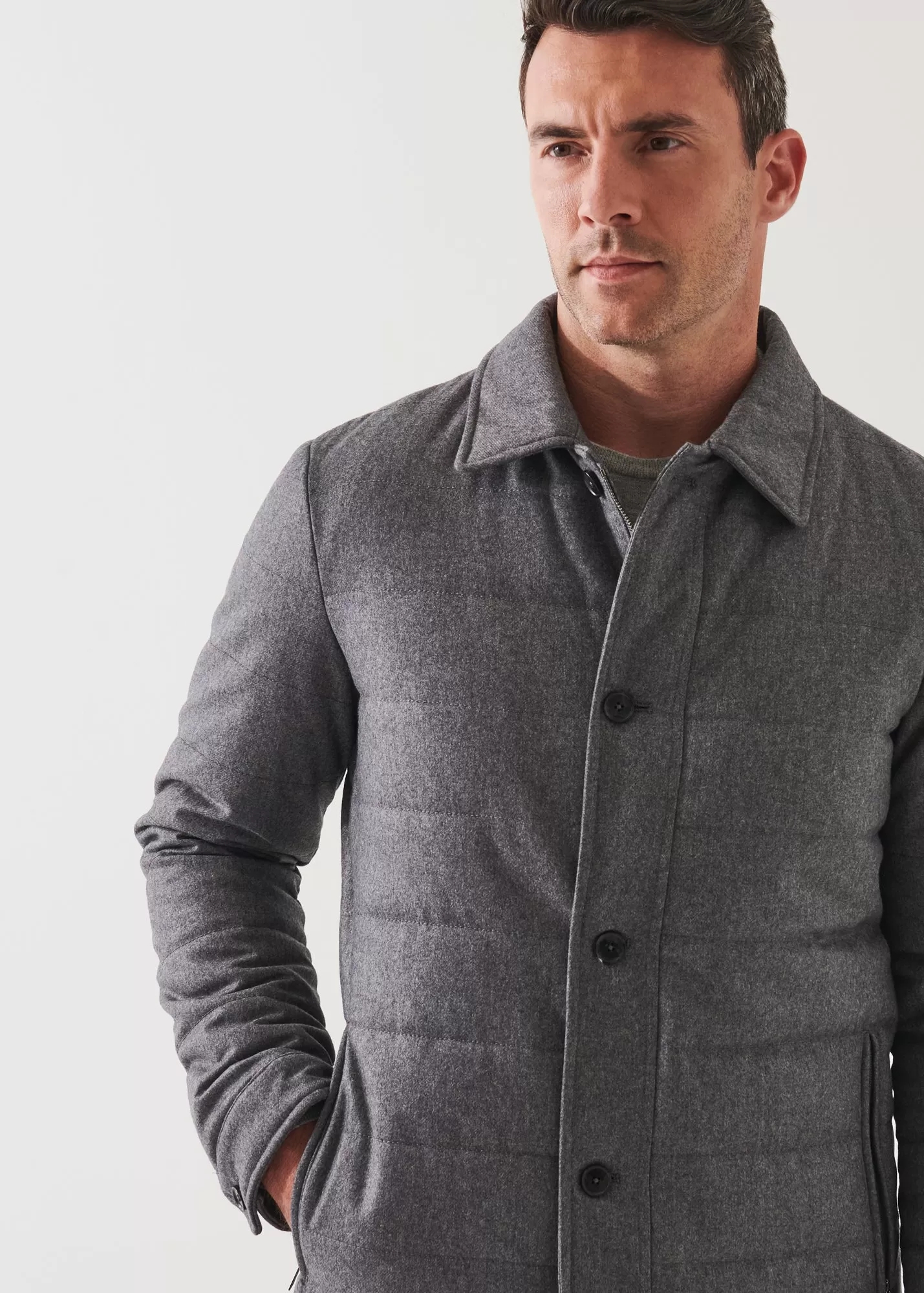 WOOL BLEND QUILTED SHIRT JACKET