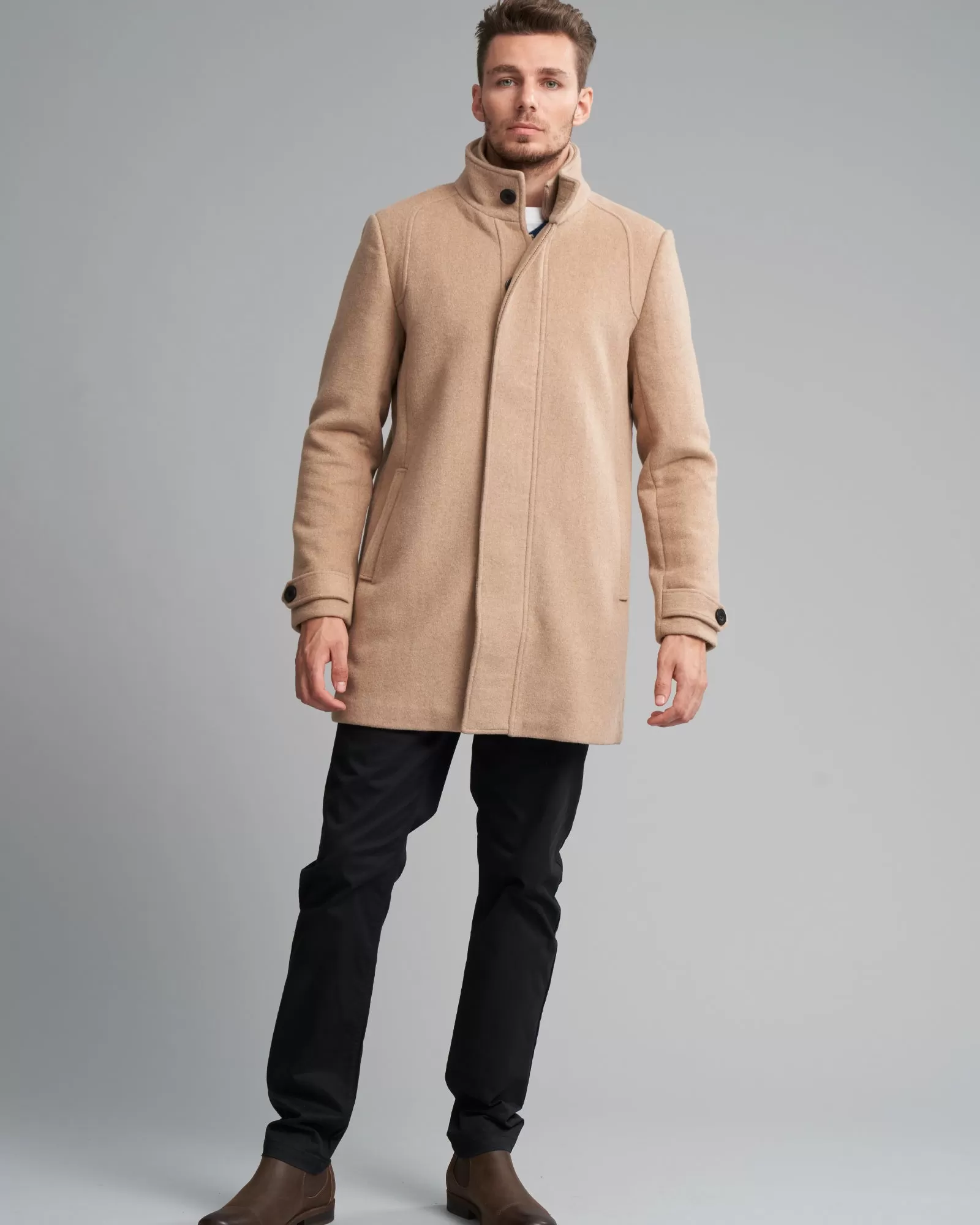 WOOL-BLEND RIB COLLAR COAT