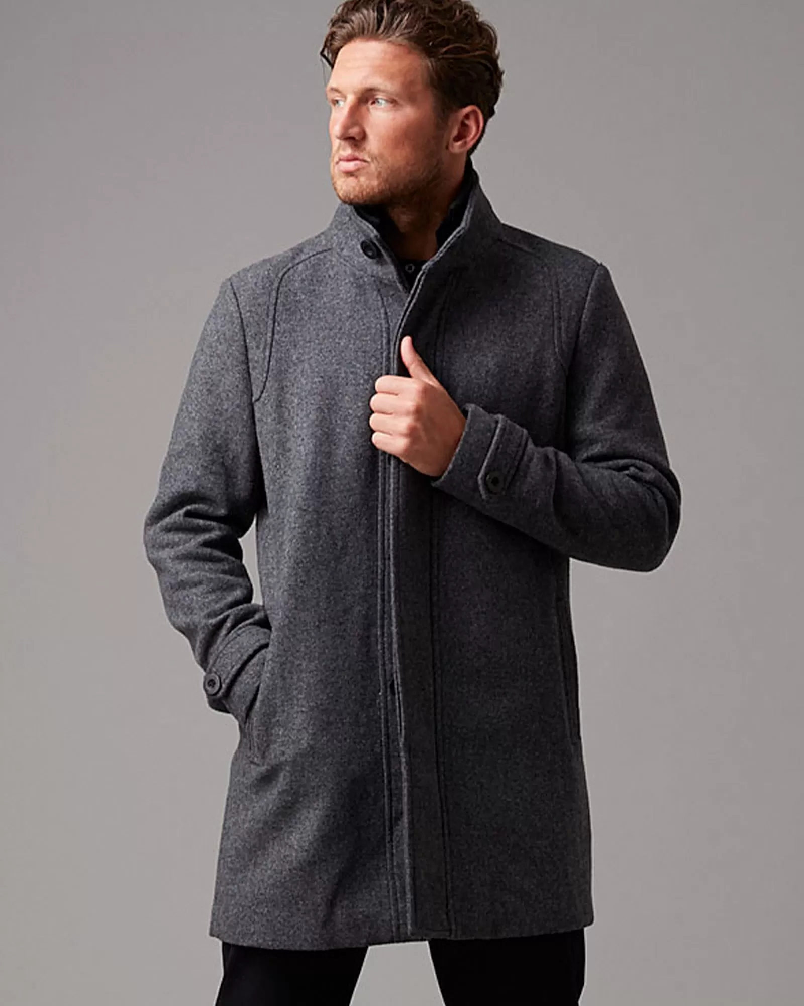 WOOL-BLEND RIB COLLAR COAT