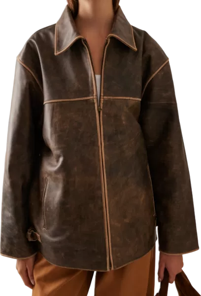 'Worn Vintage' Brown Exclusive Faded Leather Jacket UK L