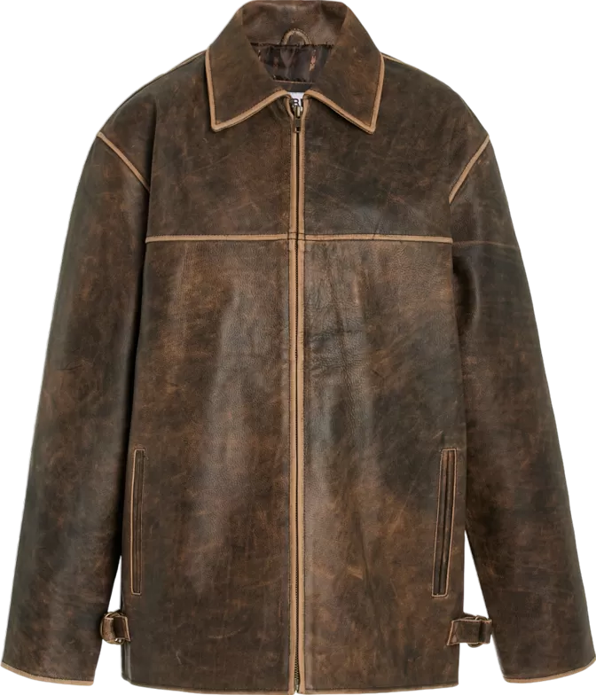 'Worn Vintage' Brown Exclusive Faded Leather Jacket UK L